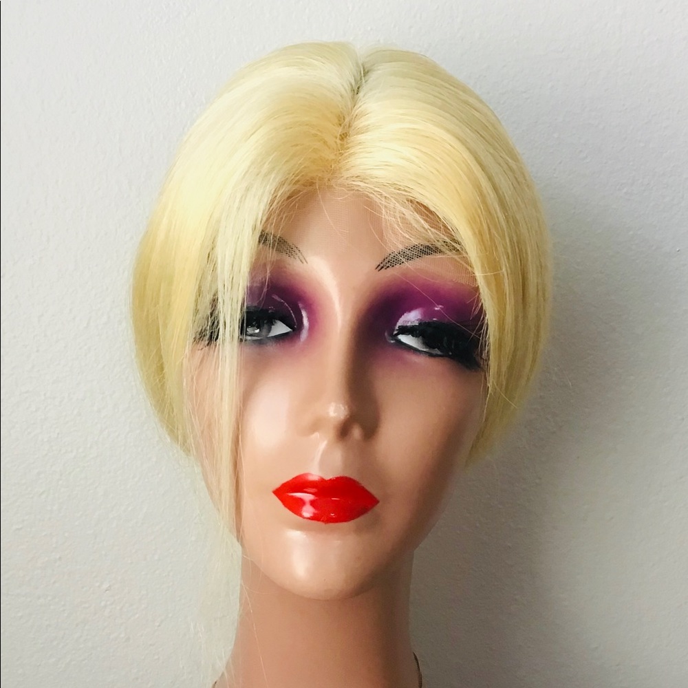 Human Wigs Lace Closer Honey Blonde Straight 150 Density 4x4 Gold 613 20-Inch - Picture 3 of 11